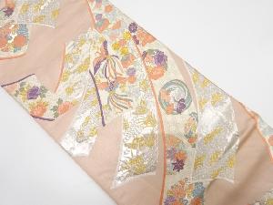 アンティーク　熨斗に花鳥模様織り出し刺繍袋帯（材料）